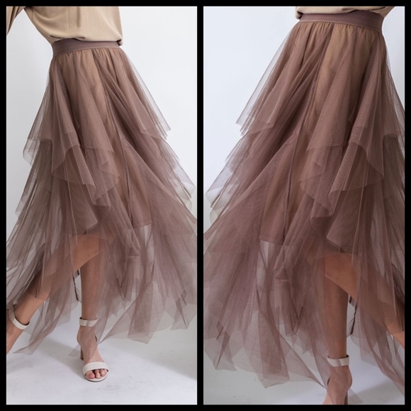 EASEL "Fairy Tale" Tiered Mesh Overlay Waterfall Lined Midi Maxi Ballerina Skirt - Picture 4 of 16